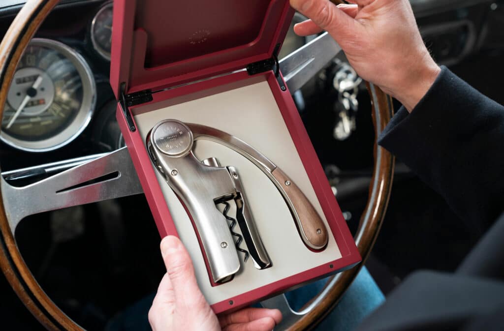 Lever-action corkscrew in its box