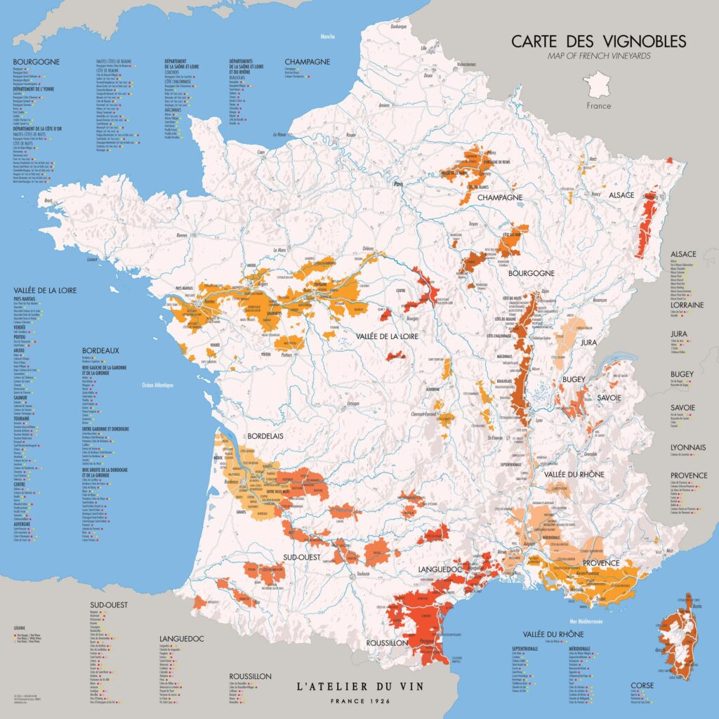 Carte des vignobles de France - L'Atelier du Vin