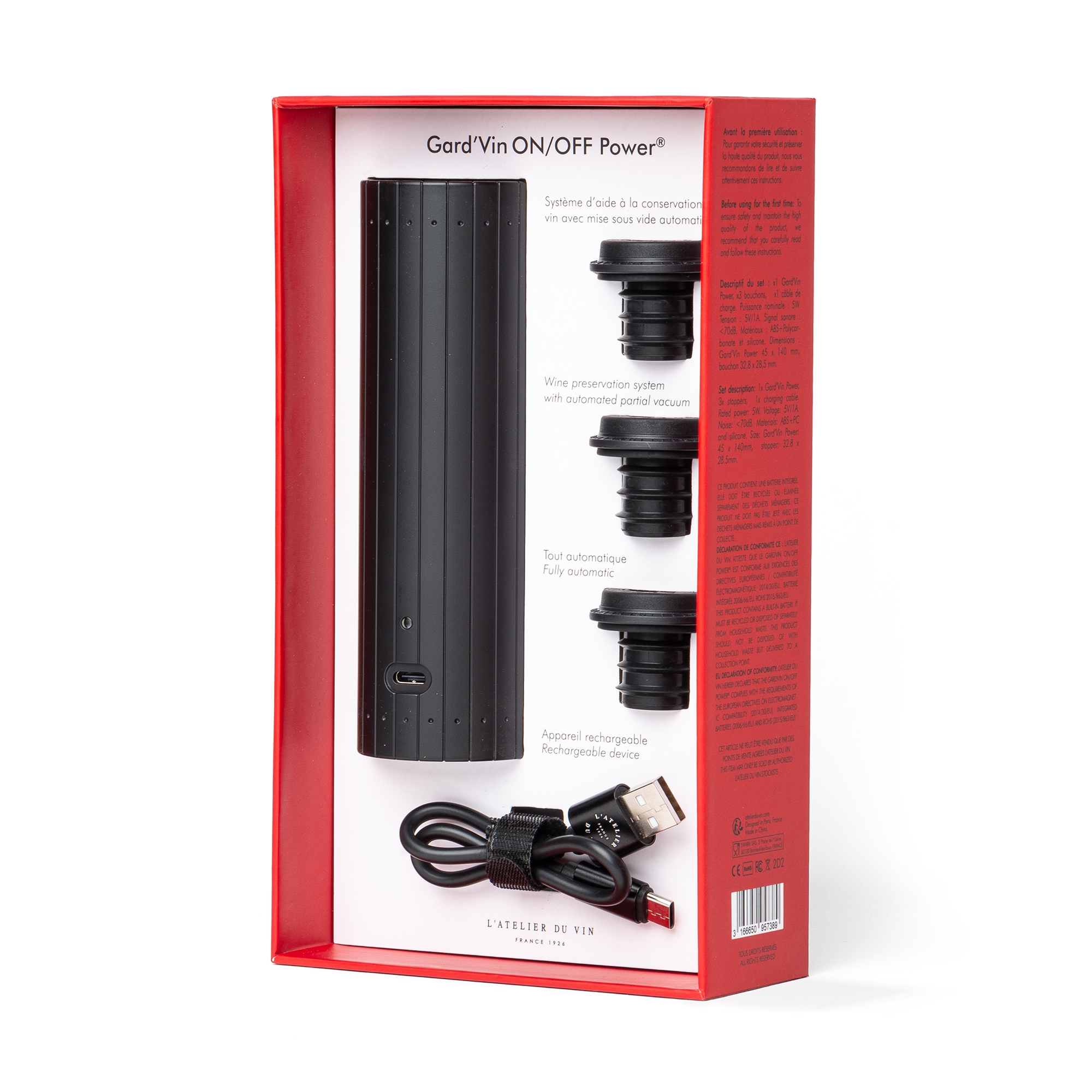 Pack Gard'Vin pompe à vide pour le vin électrique