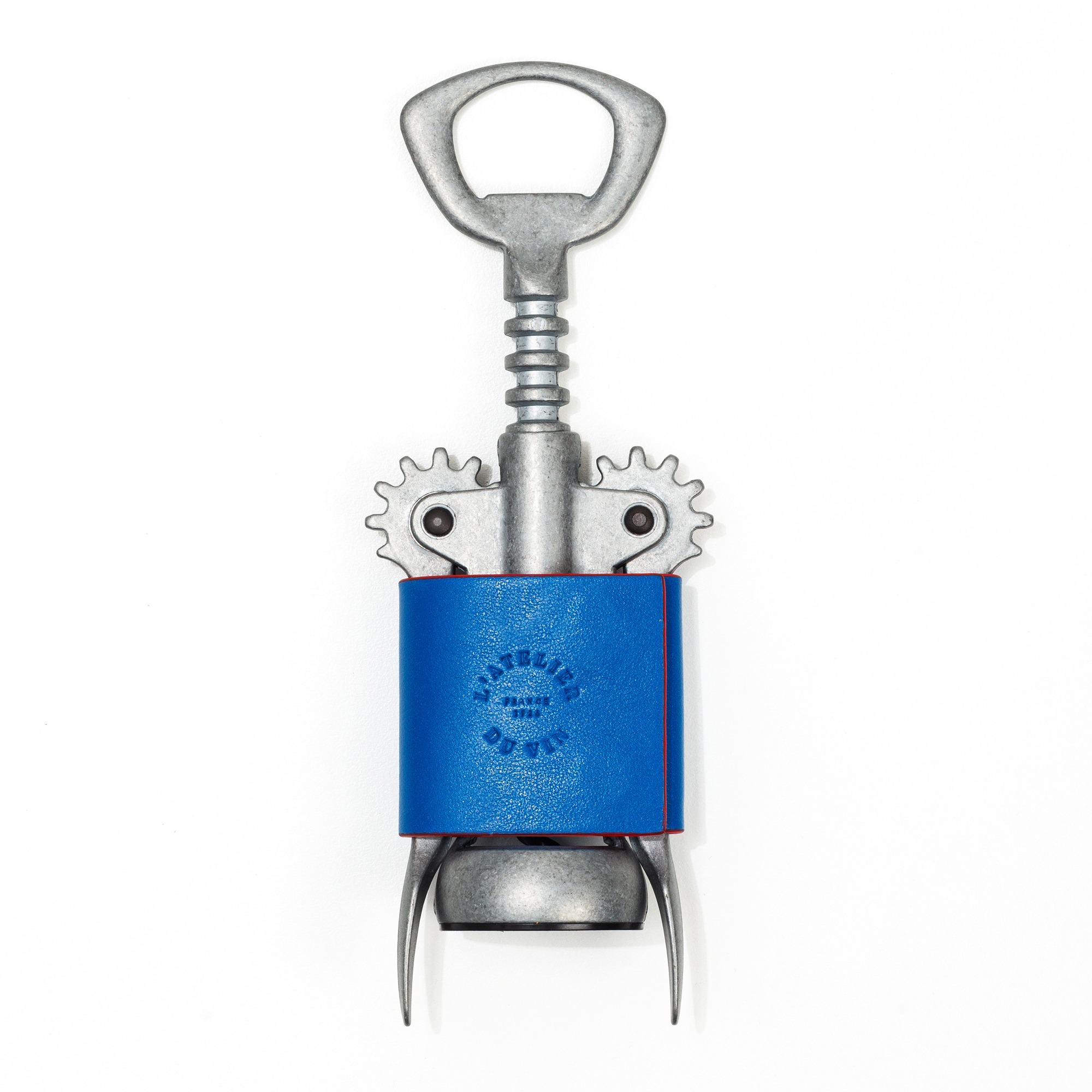 De Gaulle lever corkscrew in blue leather case